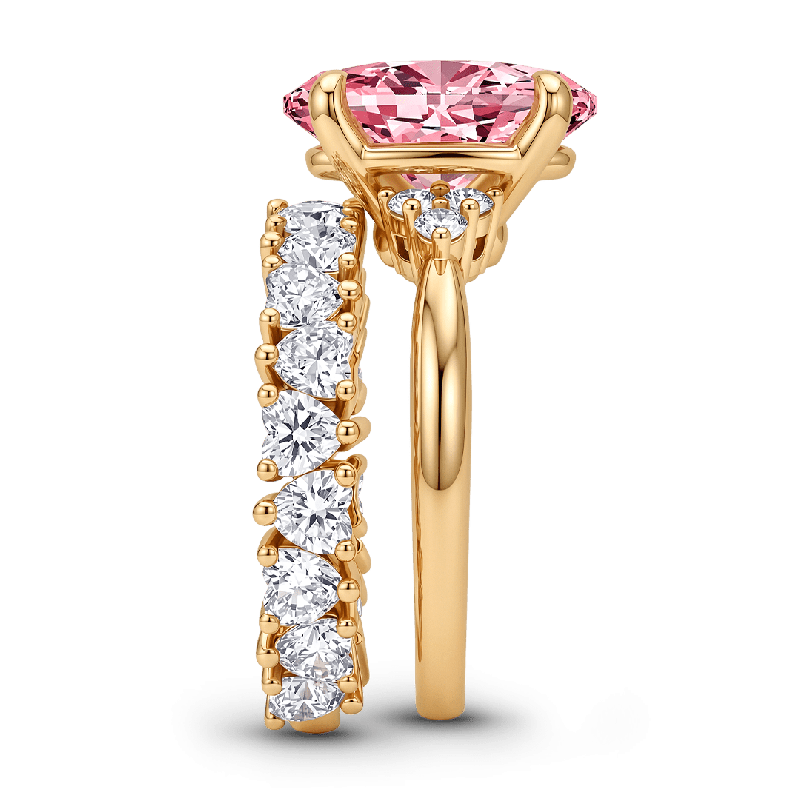 Set de anillos de corazón con corte ovalado rosa