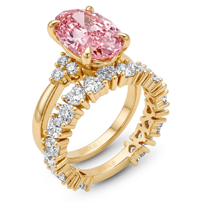 Set de anillos de corazón con corte ovalado rosa
