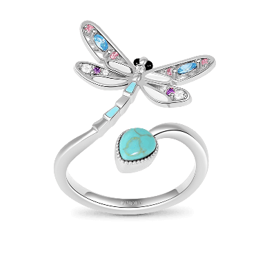 Anillo Ajustable Libélula Turquesa