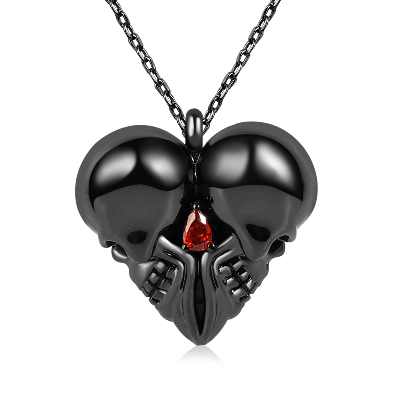 Collar Con Doble Calavera en Forma de Corazón