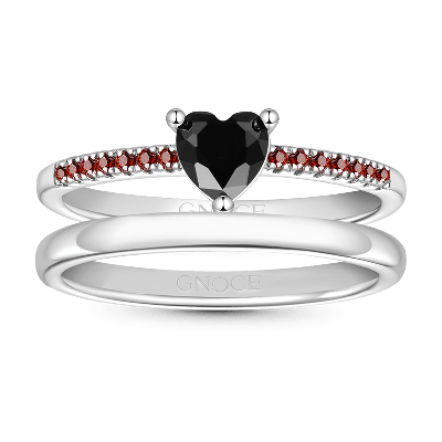 Anillo Apilable Corte Corazón Negro