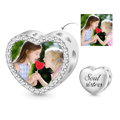 Collar Corazón con Foto "Hermanas del alma"