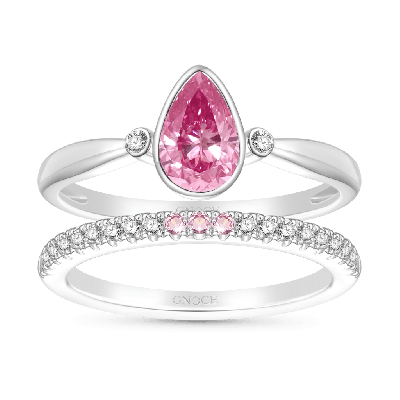 Juego de Anillos Apilables con Circonita Rosa
