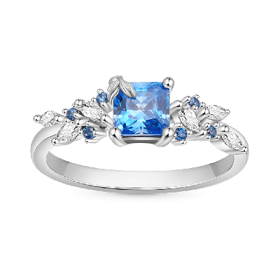 Anillo Hoja Cuadrada Aguamarina