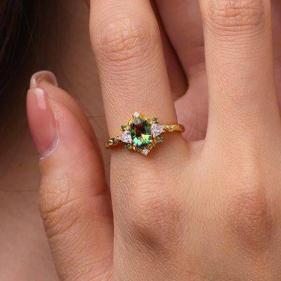 Anillo Hoja de Oro Diamante Teal