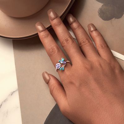 Anillo Flor y Pájaro Naturaleza Primavera