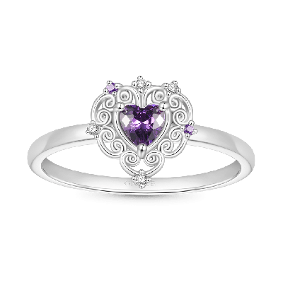 Anillo Corazón CZ Púrpura Vintage