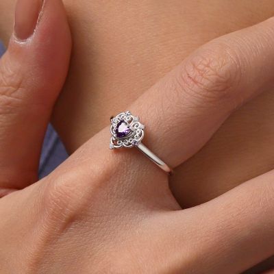Anillo Corazón CZ Púrpura Vintage