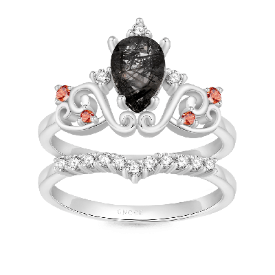Anillos de Cuarzo Rutilado Negro Pera