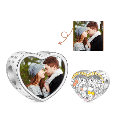 Charm Vaca Highland Pareja Corazón Foto