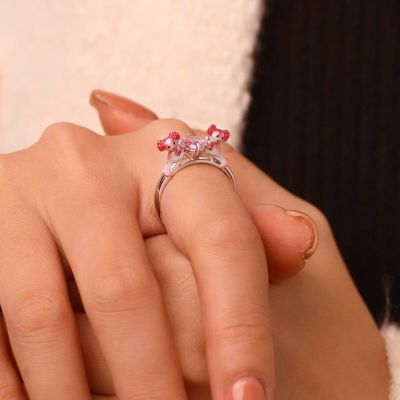Anillo Abrazo Axolotl Diamante Rosa