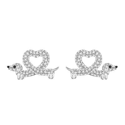 Pendientes Perro Salchicha Corazón Diamante