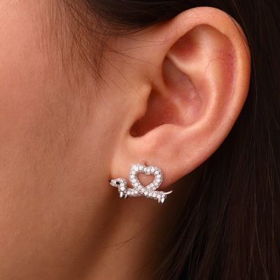 Pendientes Perro Salchicha Corazón Diamante