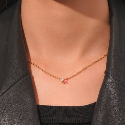 Collar de Oro Inicial A Piedra de Nacimiento