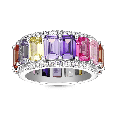 Anillo con Banda Arcoiris Corte Baguette