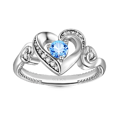 Anillo de Corazón de Amor con Piedra de Nacimiento