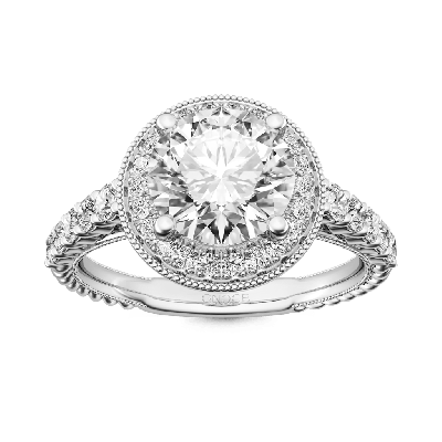 Anillo Milgrain Vintage con Halo de Corte Redondo
