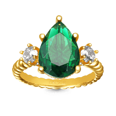 Anillo de Tres Piedras Esmeralda Corte Pera