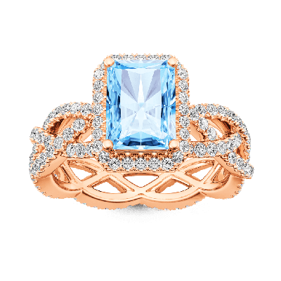Anillo Cruzado Halo Corte Radiante