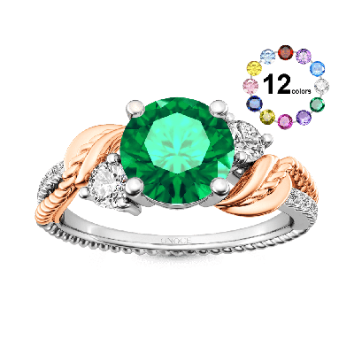 Anillo Bicolor con Tres Piedras Enroscadas