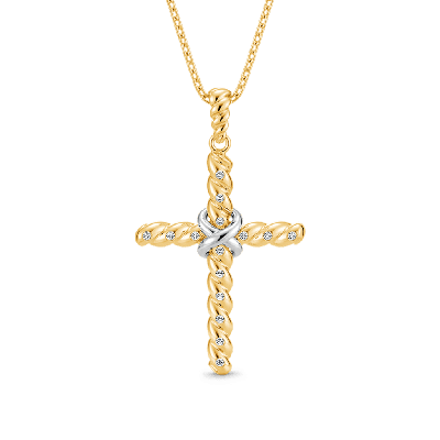 Collar Cruz de Cuerda Torcida Citrino Corte Radiante