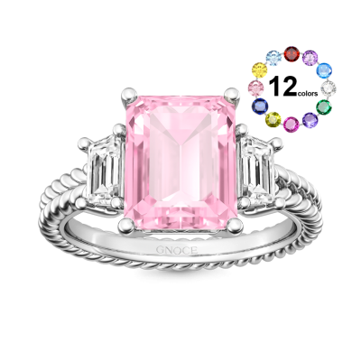 Anillo de Tres Piedras Corte Esmeralda