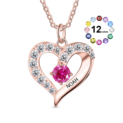 Collar de Corazón con Diamantes y Piedras de Nacimiento