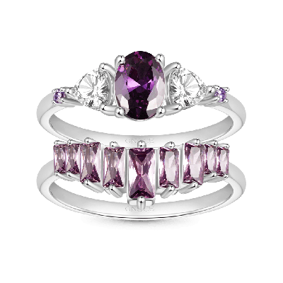 Conjunto de Anillos Rectangulares de Fucsia Cortados en Huevo