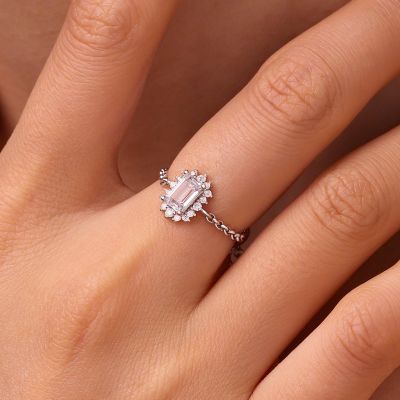 Anillo de Cadena de Diamante Corte Rectangular