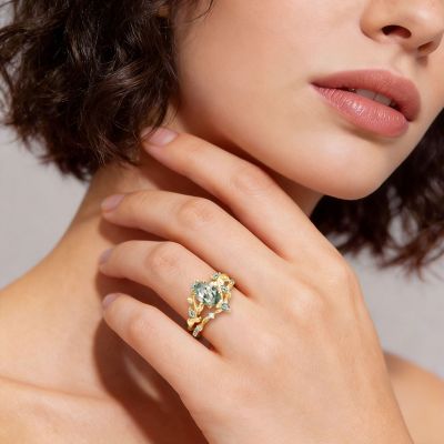 Set Anillo Promesa Ágata Corte Corazón