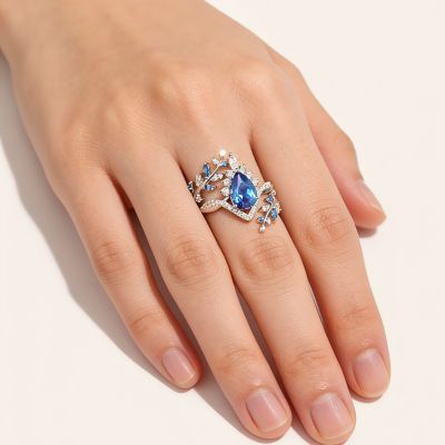 Set Anillo Compromiso Corte Pera