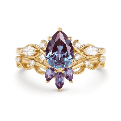 Set Anillo Compromiso Corte Pera