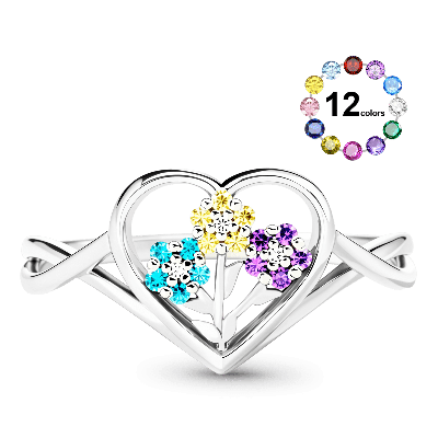 Anillo Corazón Flor Piedras Natal