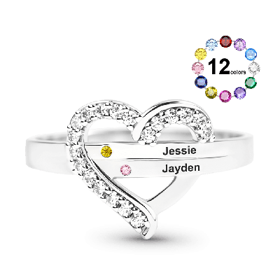 Anillo Corazón Piedra Natal Personalizado