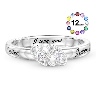 Anillo Dos Corazones Piedra Natal