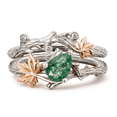 Juego de anillos de corte pera verde musgo