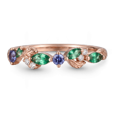 Anillo de rama de hoja con corte marquesado