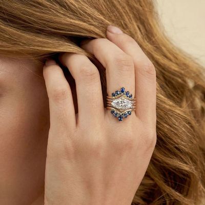 Juego de anillos con corte marquesado