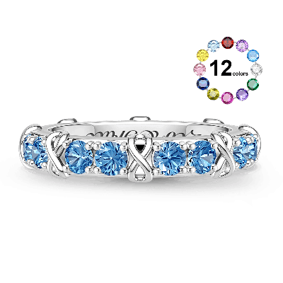 Anillo grabable con símbolo infinito y piedra de nacimiento
