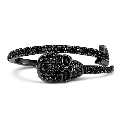 Anillo de calavera gótica con flecha negra