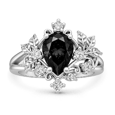 Anillo con gema negra en forma de pera