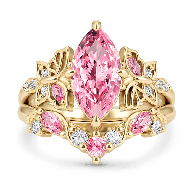 Conjunto de anillos con piedras de corte marquesa rosa