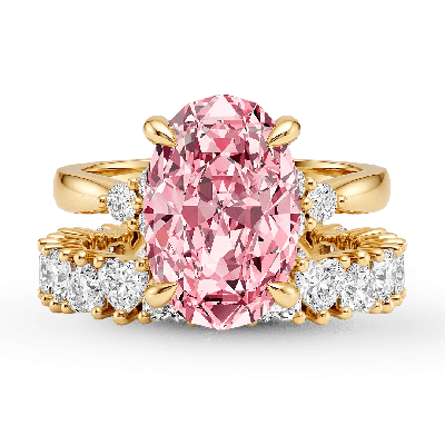 Set de anillos de corazón con corte ovalado rosa