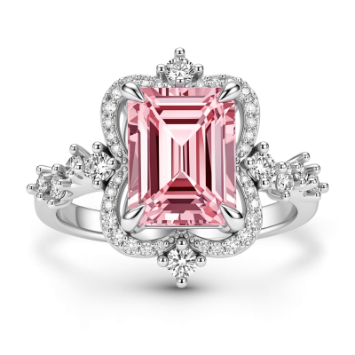 Anillo de piedra preciosa rosa tallado rectangular